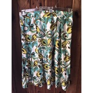 Kasper Skirt Size 18W Blue Floral Linen Blend Below Knee Side Zipper Vintage